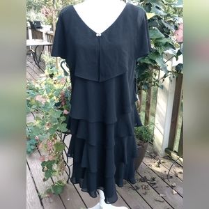 NEW BLACK TIERED FLUTTER SLEEVE DRESS SZ 16